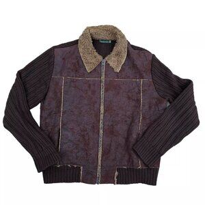 VTG SPRINGFIELD Vegan Leather Suede Jacket Men's MED Knit Wool Blend Brown​​​